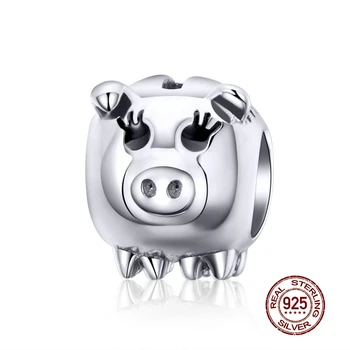 

MOWIMO Pure 925 Sterling Silver Animal Piggy Lucky Charm Bead Fit For Original Silver Bracelets Pendant Bangle Jewelry BKC1051