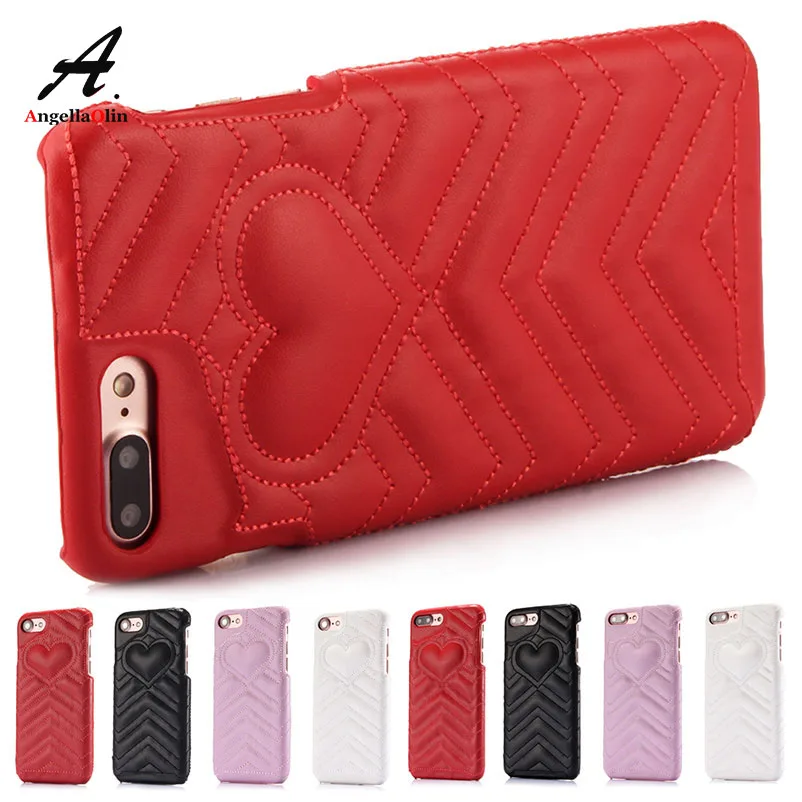 

Lovely Heart Phone Case for iPhone 6 6S Fashion PC + PU Cover Cases for iPhone 7 / 8 / X 6 plus 6splus 7 plus 8plus Case