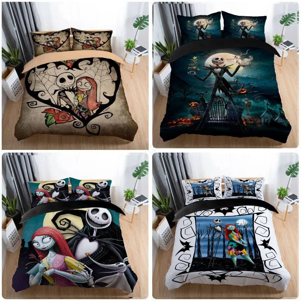 Couple Bedding Set King Size Nightmare Before Christmas Bedding Set Single Queen Sugar Skull Duvet Cover Quilt Cover Bed Line 5 White Duvet Covers