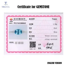 TBJ, GTC ювелирные изделия сертификат россыпью драгоценных камней и драгоценных камней, ювелирные изделия сертификат заряда для английской и китайской версии