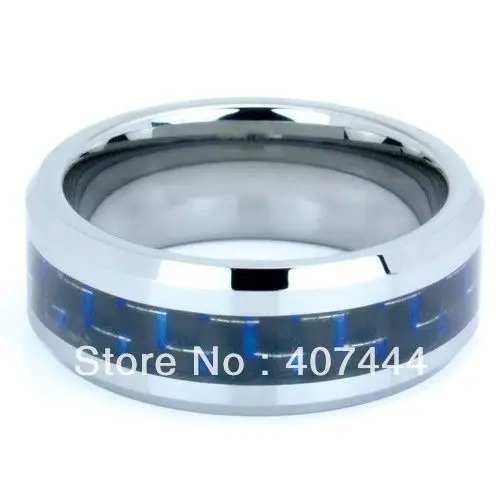 Низкая цена США Канада Великобритания Россия Бразилия Горячая Распродажа 8 мм скошенное Черное и синее вольфрамовое обручальное кольцо Размер 6-13