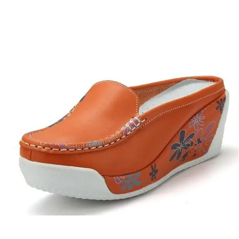 BEYARNEFlat/Женская обувь на платформе; сезон весна-лето; женская обувь на плоской подошве с цветочным принтом; женская повседневная обувь без застежки; FootwearE163 - Цвет: Оранжевый