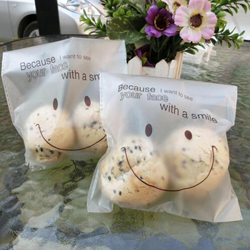 

50pcs Baking Packing Bag Plastic Lollipop Transparent Cellophane Bag Smiley Face Self Adhesive Matte Candy Cookie DIY OPP Bags
