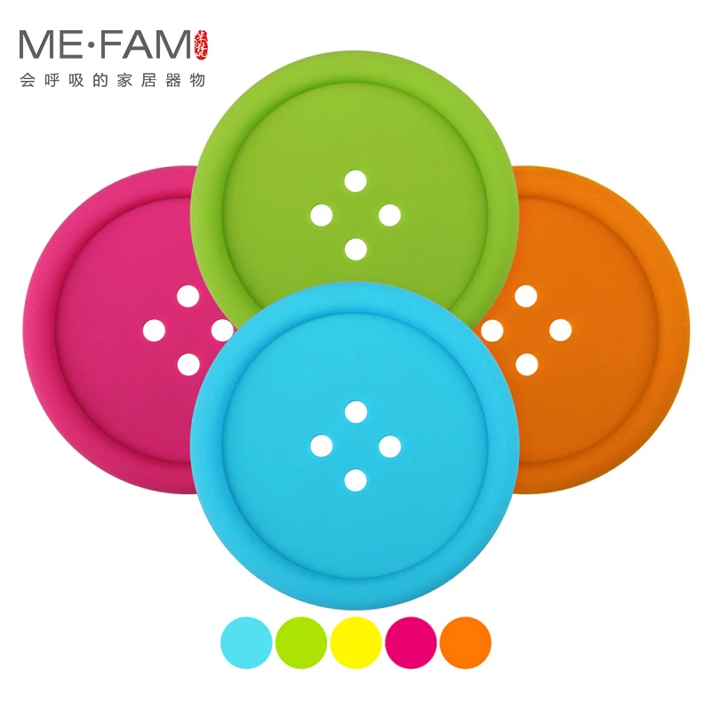 

ME.FAM 4 Pieces 8.8cm Round Button Silicone Mats Non-slip Cups Pads Heat Resistance Coasters For Cafe Kitchen Restaurant Office