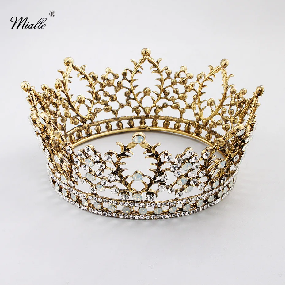 cheap Miallo 2019 Newest Luxury King Tiaras and Crowns Austrian Crystal Head Jewelry Peals Queen Princess Diadem Baroque Bride #039;s Tiara
