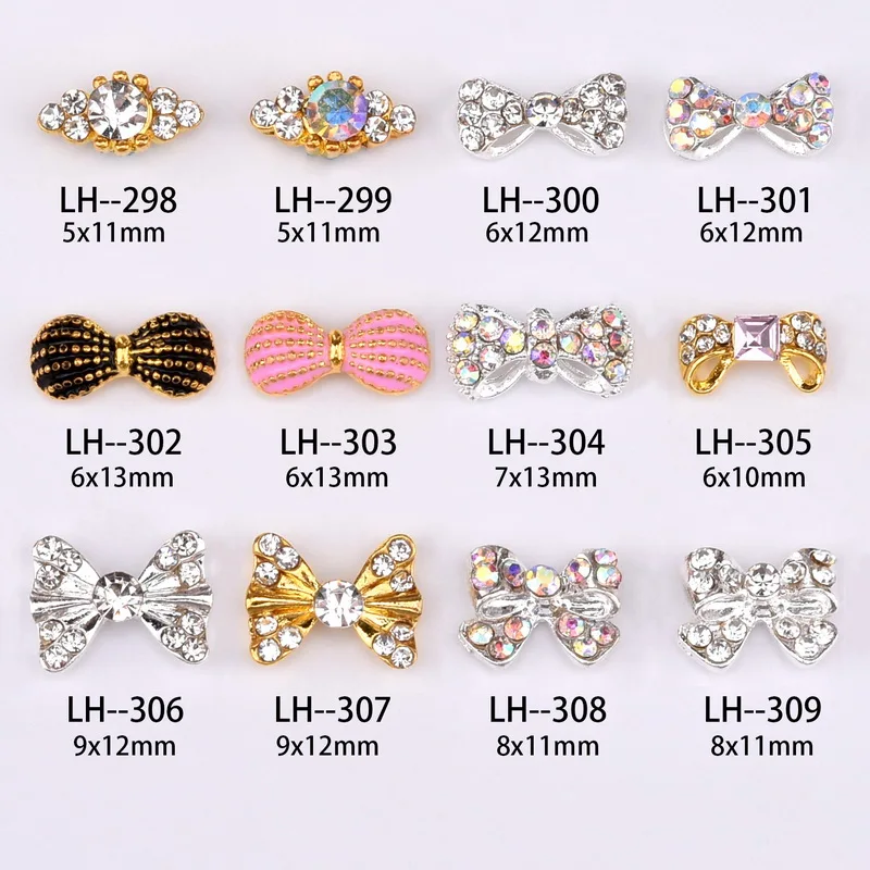 10 pcs 3D Fashion DIY Bow tie Alloy Rhinestones Nail Art decorations glamour Glitters Nail accessories LH298-309