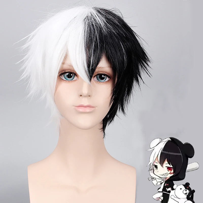 Danganronpa парик Монокума Косплей Костюм Dangan Ronpa женские мужские короткие белые
