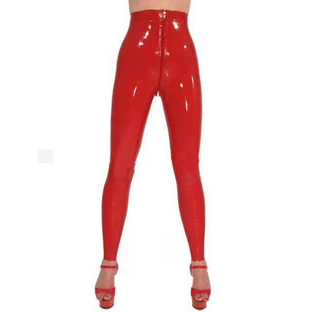 

100% Red Latex Rubber Gummi 0.40mm Legging Pants Trousers Front Zipper