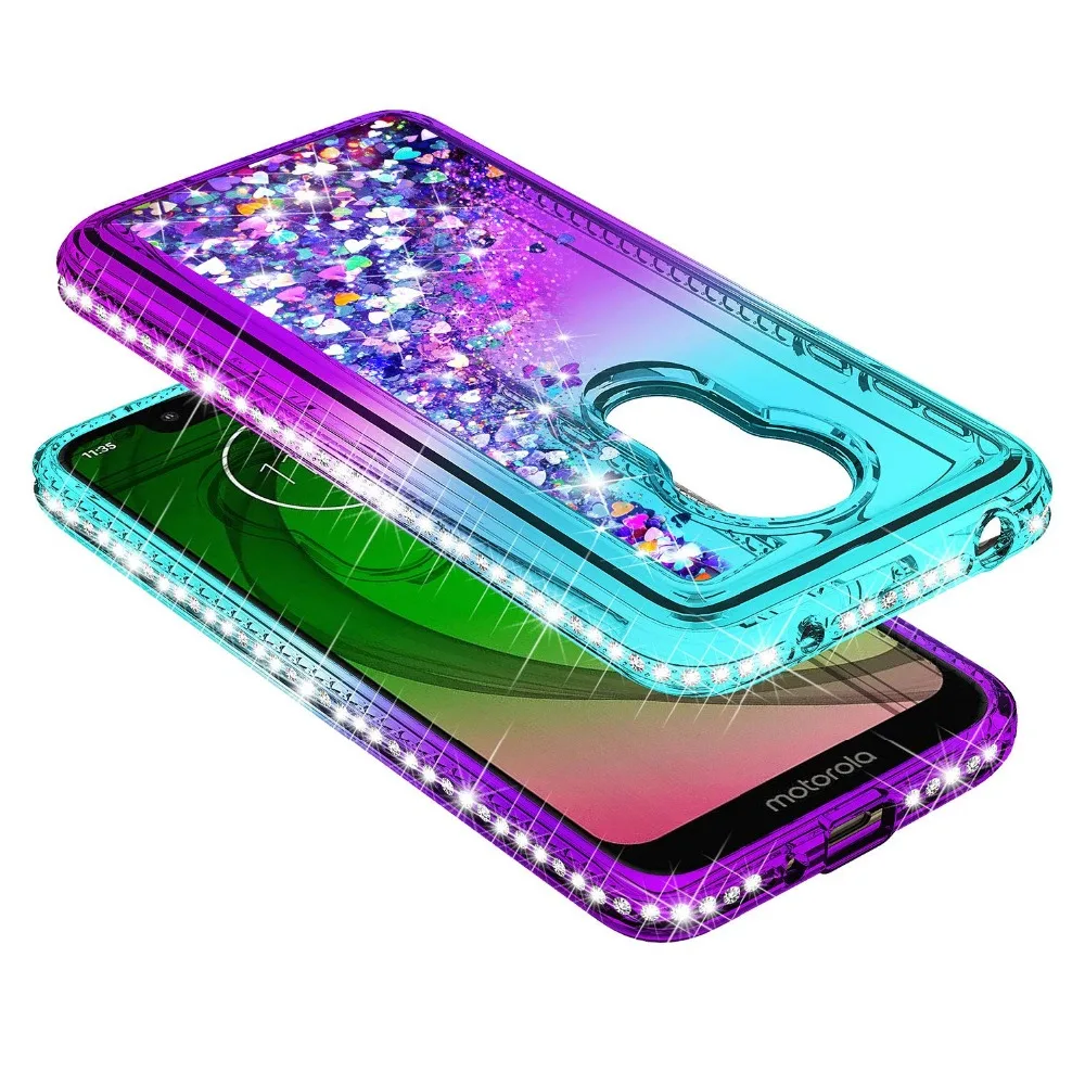 

For Motorola Moto G7 Plus Phone Case Dynamic Liquid quicksand Bling cute Sequin Glitter Diamond Shockproof Love Heart Cover