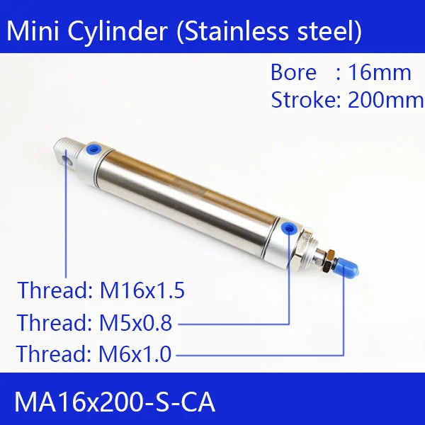 

Free shipping Pneumatic Stainless Air Cylinder 16MM Bore 200MM Stroke , MA16X200-S-CA, 16*200 Double Action Mini Round Cylinders
