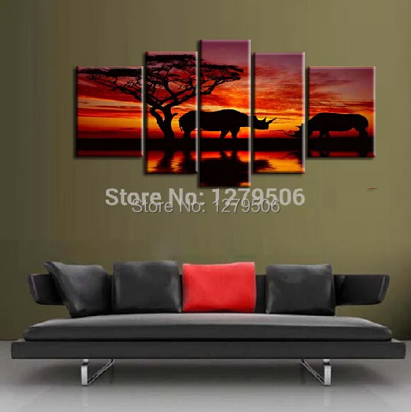 

Handmade 5 Pieces Oil Paintings On Canvas Wall Art The Prairie Sunset For Living Room Home Decor