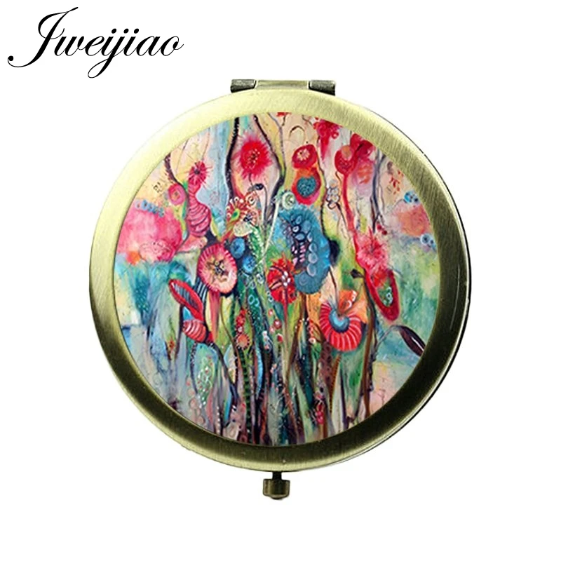JWEIJIAO знаменитые абстрактные картины маслом коллекция зеркал для макияжа женские стеклянные круглый кабошон компактный туалетный карман зеркала подарок - Цвет: PT17