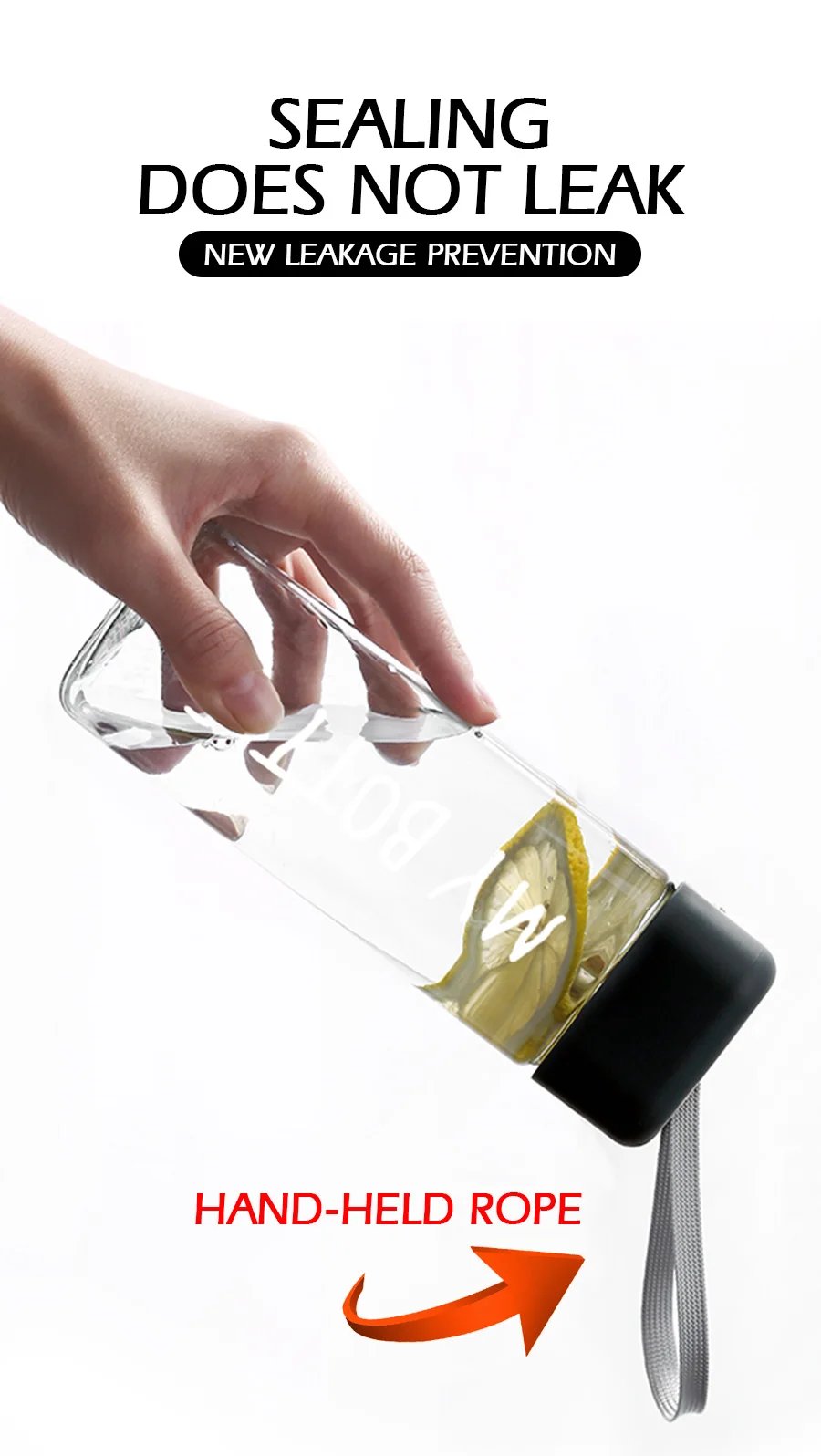 Новая квадратная пластиковая бутылка My bottle 500 мл для бутылок с водой для питья с веревкой, прозрачная или матовая Спортивная, корейский стиль, термостойкая