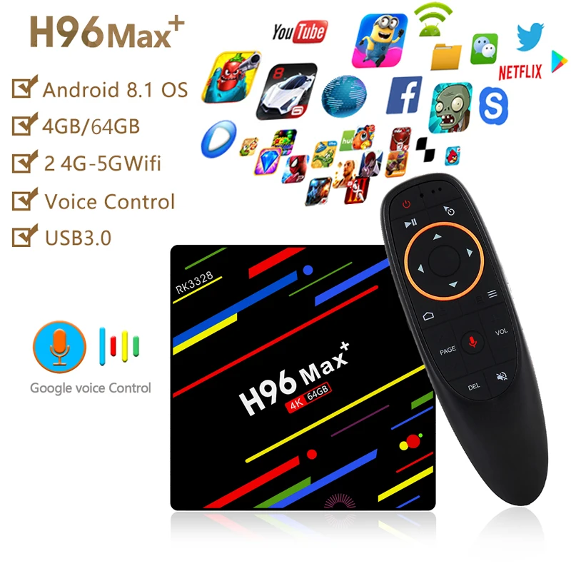 

H96 MAX Plus Android 9.0 smart TV Box 4GB RAM 64GB ROM Set Top Box RK3328 2.4G/5G Wifi 4K H.265 4GB 32GB Media Player