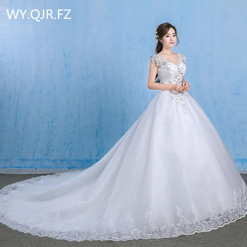 

YC-H83T#Trailing V-neck lace up long wedding party dress plus size Bride Wedding Toast dresses white wholesale women clothing