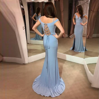 

Robe De Soiree Mermaid Evening Dresses Long 2020 Side Slit Off The Shoulder Sexy Backless Evening Gown Vestido De Festa