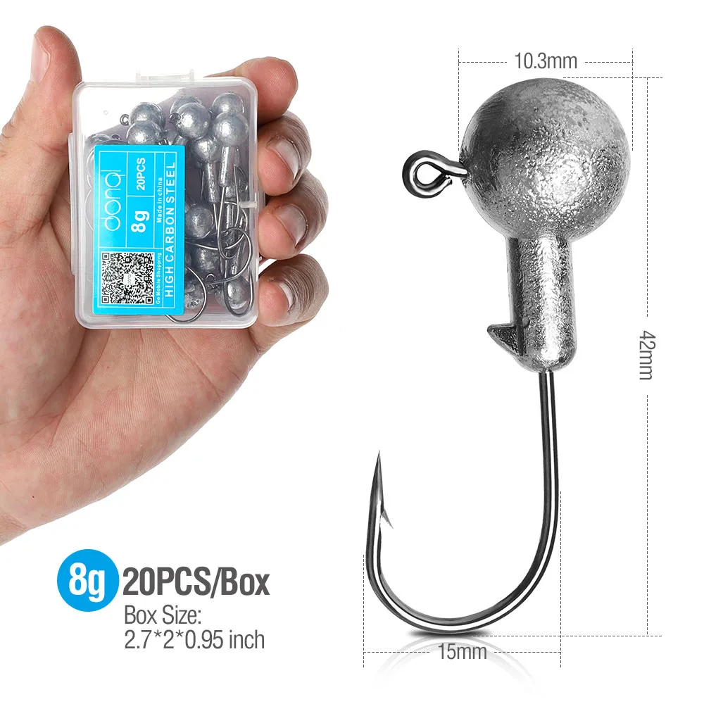 DONQL 20 шт./компл. Lead Jig Head рыболовный крючок для Мягкая приманка в виде червей Воблер рыболовный крючок 1g-20 г колючая Одиночная карп рыболовные крючки Снасть - Цвет: 20pcs 8g