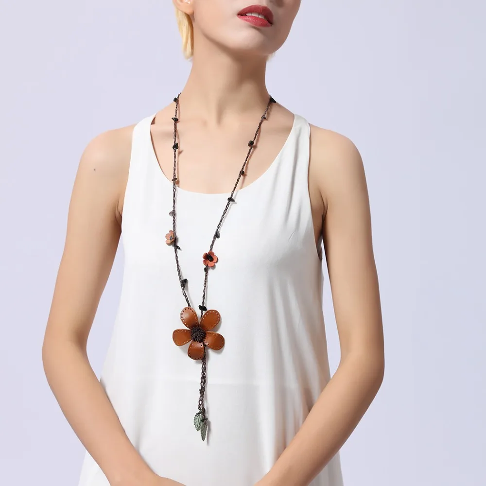 Винтажное ожерелье из натуральной кожи с подвеской в виде цветка, ожерелья и подвески,, ювелирные изделия из растений, колье