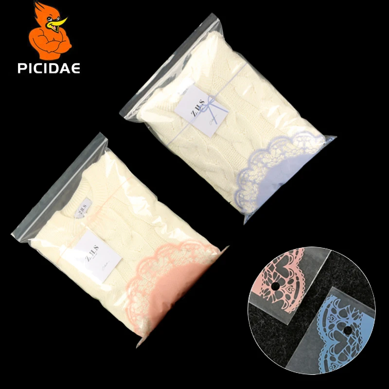 

Pink Blue Print Pattern Transparent Ziplock Concave Convex Cartilage BumpBuckle Storage Bag Clothing Plastic Home File Cable