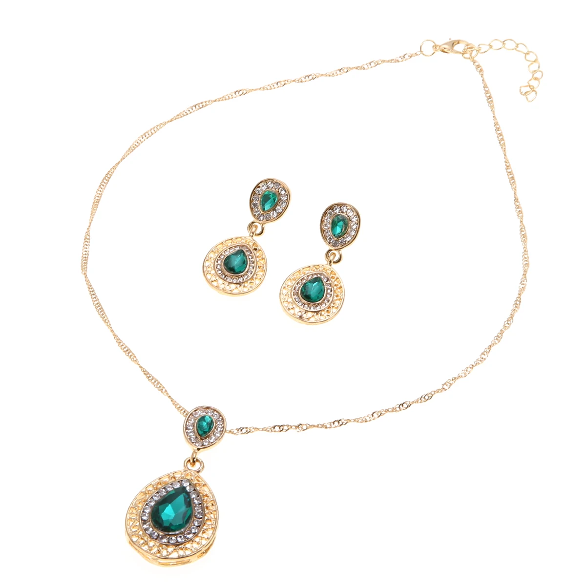 Fashion Wedding Bridal Jewelry Sets Rhinestone Austrian Crystal Jewelry Set Necklace Earrings Pendant Set Vintage Accessories