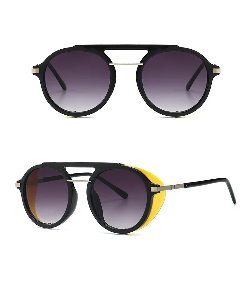LongKeeper двойные балки женские солнцезащитные очки в стиле стимпанк Для мужчин круглые металлические щиты, солнцезащитные очки для вождения UV400 LS1912