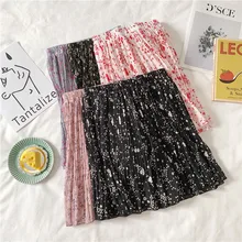 print pleated skirt summer sweet style Women's Clothing chic Korean fashion brand faldas mujer moda High waist Skirts new