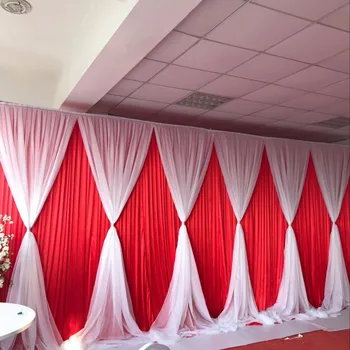 

3m*6m Ice Silk Wedding Backdrop With White Voile Valance Double Layer Luxurious Wedding Drape Customized Color