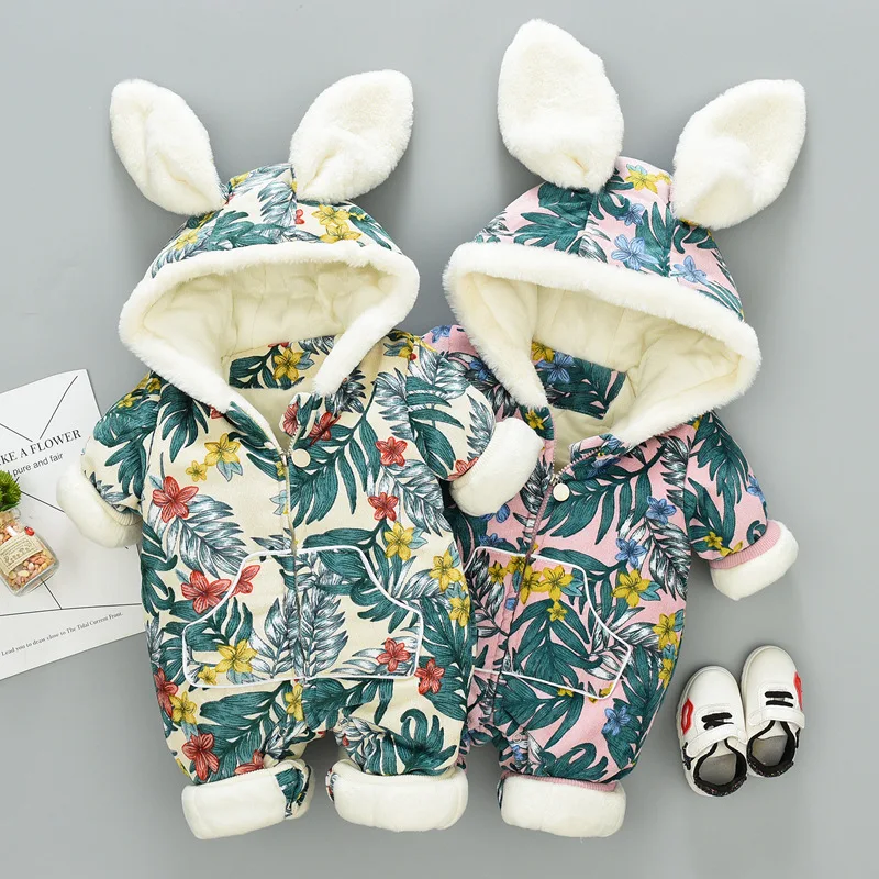 

HYLKIDHUOSE Infant Newborn Rompers 2018 Winter Baby Girl Boy Jumpsuits Warm Plush Thicken Outdoor Kids Children Costume Coats