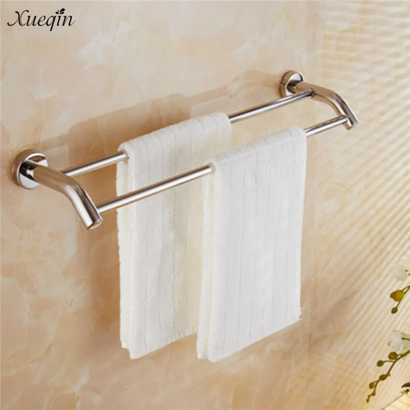

Stainless Steel Wall Mount Double Rack Suction Towel Rail Bathroom Hanger Polished Shelf Towel Bar 1000MM