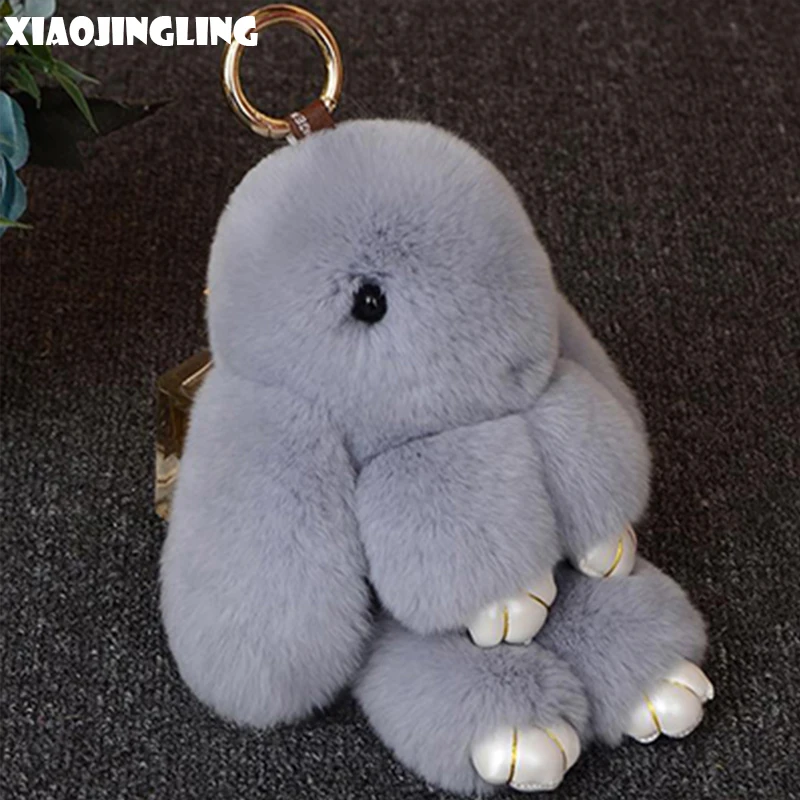 XIAOJINGLING Keychain Cute Rabbit Furs Pendant New Fashion Women Car