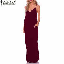 ZANZEA 2018 летние платья женское платье Boho без бретелек v-образным вырезом без рукавов мешковатые длинные Макси платья пикантные Пляжное платье роковой