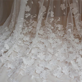

4 yards 3D flowers embroidered lace fabric, ivory white 3D floral lace fabric for wedding, costumes, evening dress, bridal dress