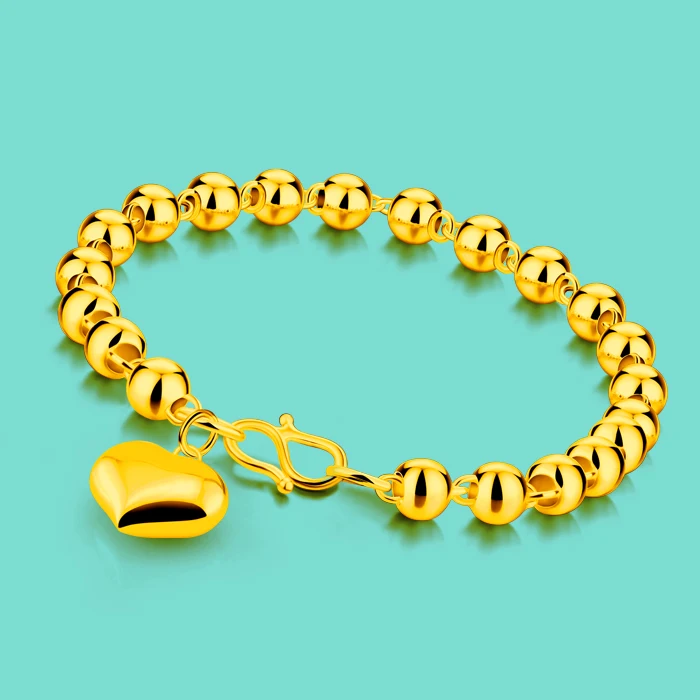 Us 12 6 19 Off New Women S Gold Bracelet 24k Yellow Heart Pendant Design Bead 6mm18cm Size Lady Charm Jewelery Birthday Present In Us 12 6 19 Off New Women S Gold Bracelet 24k Yellow Heart Pendant Design Bead 6mm18cm Size Lady Charm Jewelery Birthday Present In