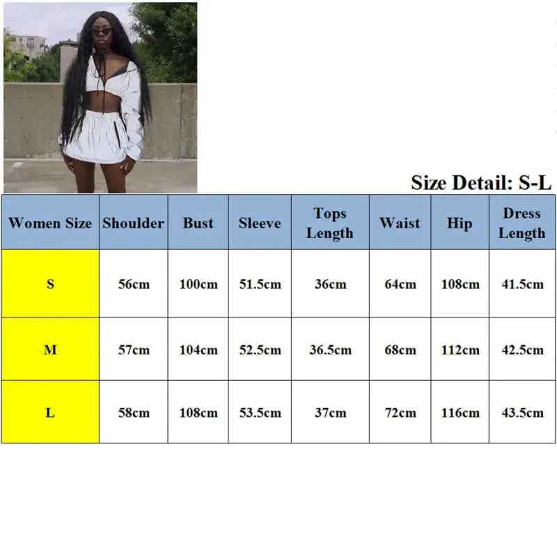 2 шт./компл. Для женщин спортивные светоотражающие с капюшоном и застежкой-молнией+ мини-платье тренировочный спортивный костюм светоотражающий жилет и юбка