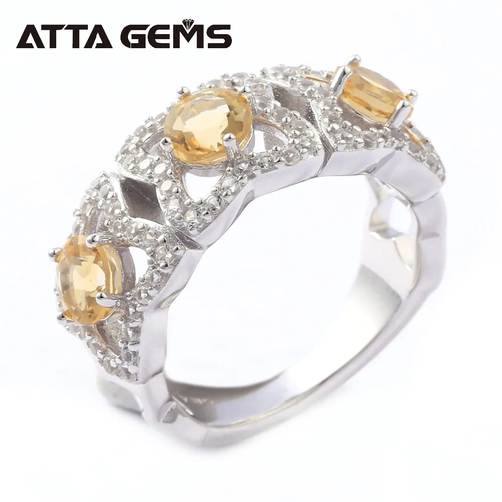 

Natural Citrine Sterling Silver Rings 3 Carats Natural Yellow Crystal Silver Women's Ring for Wedding Anniversary Jewelry Gifts