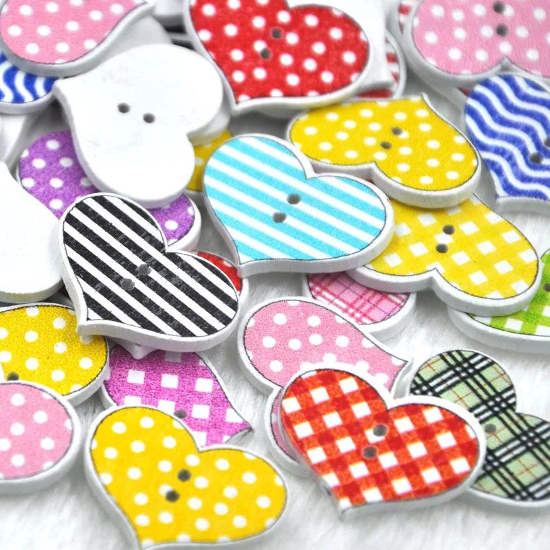 

10/50/100Pcs Mix Stripe Dot Heart 2 Holes Wood Button Sewing Scrapbooking WB337