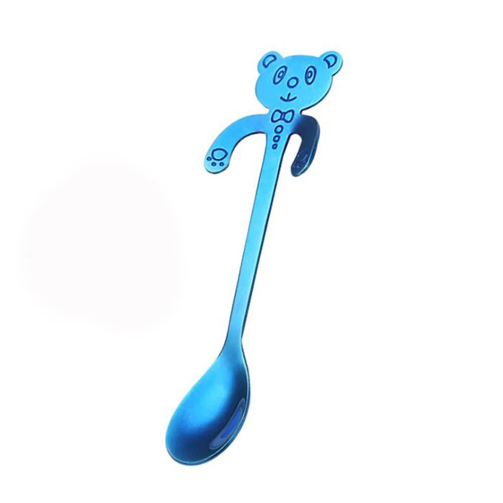 Blue Ellenmar ложка с рисунком милого медведя, Мультяшные ложки с короткими ручками, столовые приборы, кофейные приборы, кухонный гаджет, посуда - Цвет: Blue