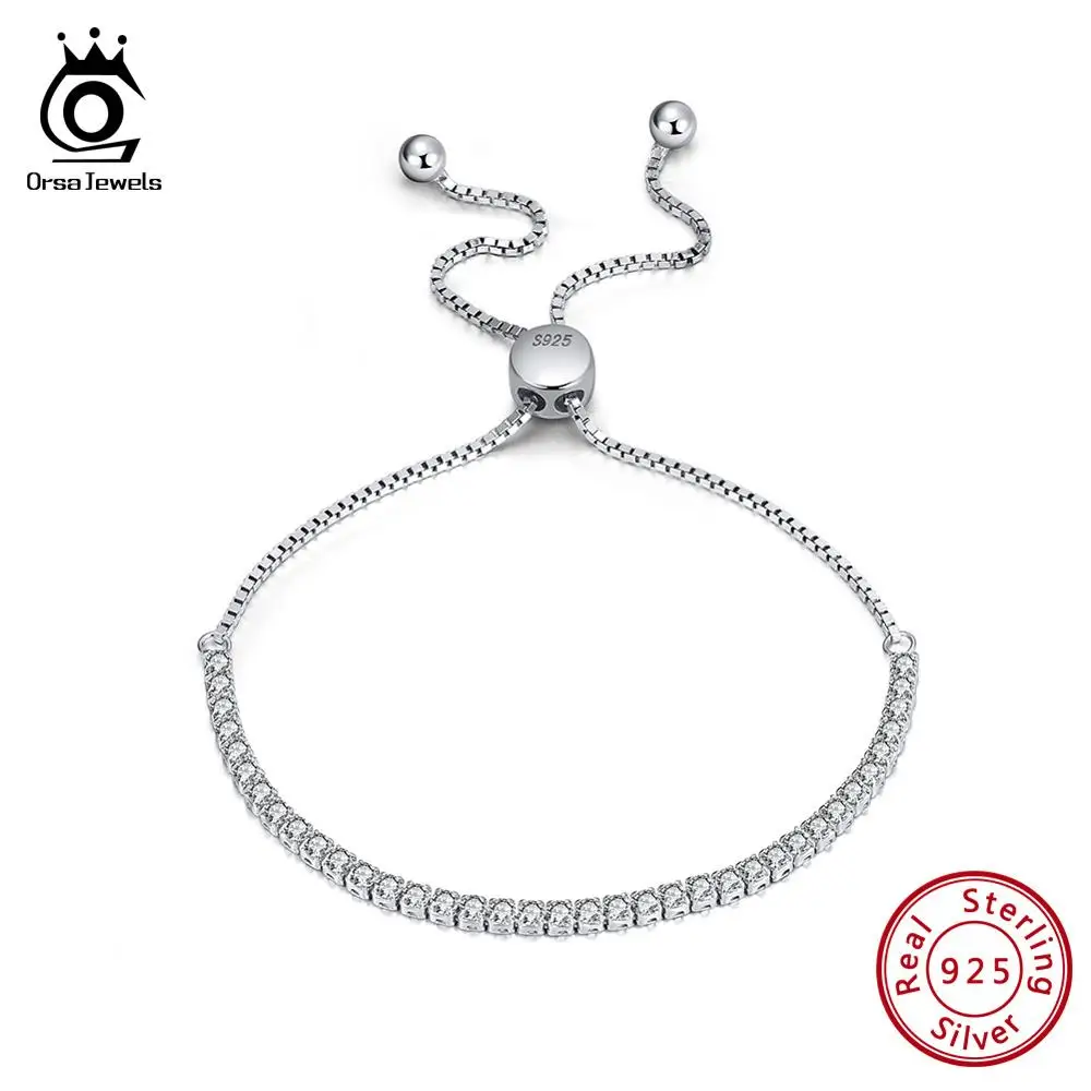 

ORSA JEWELS 925 Sterling Silver Tennis Bracelets for Women AAA Cubic Zircon Clear Crystal Link Bracelet Silver Jewelry OSB43