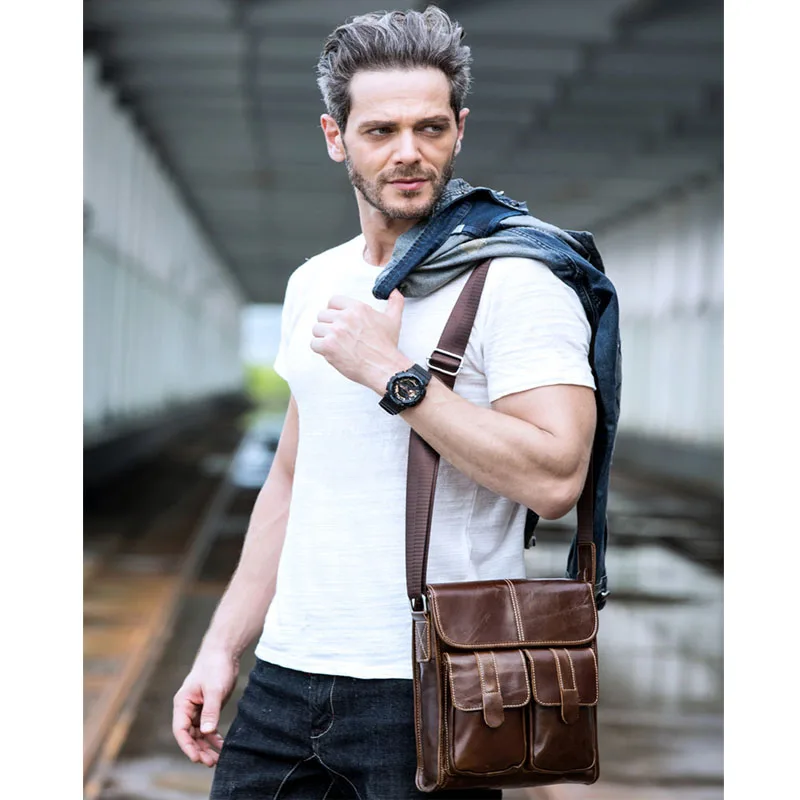 

Vintage Brand Messenger Bag Men Genuine Leather Bags Flap Small Business Briefcases Crossbody Shoulder Bags Handbags for man NEW