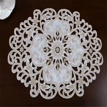 

Free Shipping Hollow Round Embroidered Coffee Mat Dinning Mat Placemat Table Clothes Table Cover Cup Mat for gift wedding