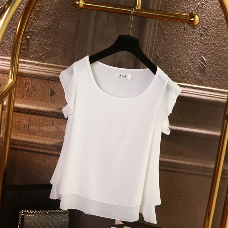 2019 New Fashion Slim Women Chiffon Shirt Summer O-Neck Short sleeve Casual Blouse Plus Size 6XL Loose Female chiffon Top
