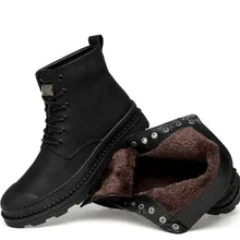 Лидер продаж; зимние мужские Ботинки martin из натуральной кожи; теплые износостойкие водонепроницаемые ботильоны из хлопчатобумажной ткани, увеличивающие рост; размеры 38-46