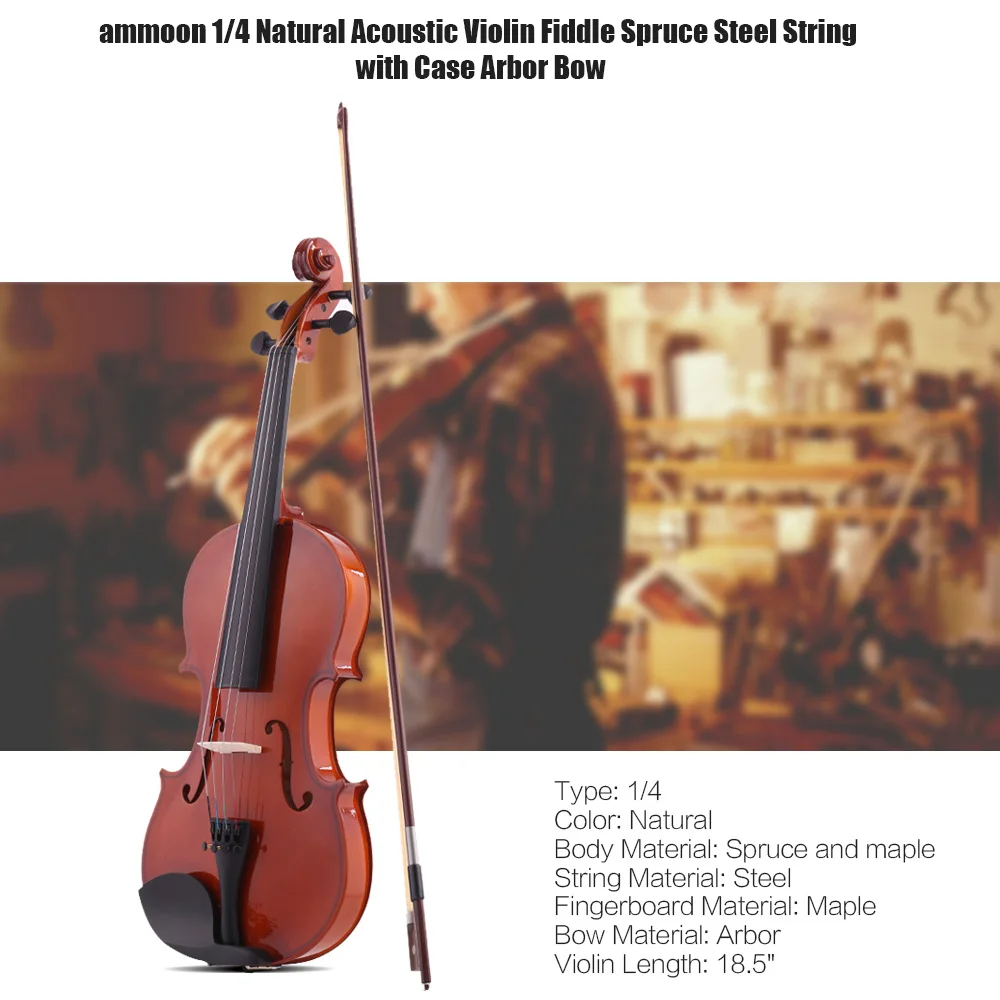 Ammoon 4/4 натуральная акустическая скрипка Фидель ель стальная струна с корпусом Арбор лук струнный инструмент для любителей музыки начинающих