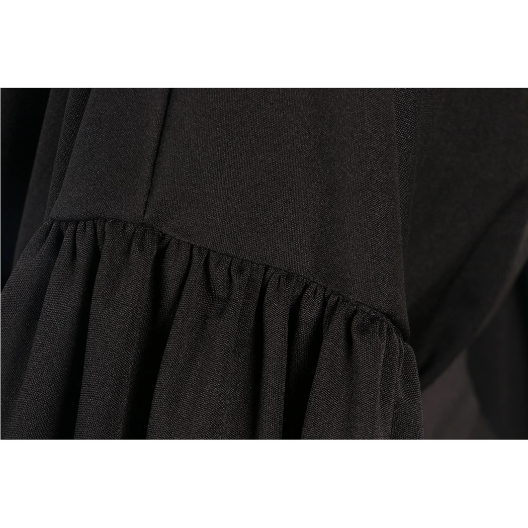 Осеннее платье с длинными рукавами и фонариком, женское черное короткое платье с v-образным вырезом, платья с поясами, элегантное офисное дамское кружевное мини-платье
