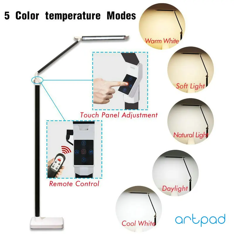 Artpad 12 Вт современный светодиодный фортепианная лампа черный белый алюминиевый стоящий офисный Торшер для учебы с пультом дистанционного управления Сенсорный диммер