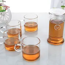 1х термостойкий прозрачный стеклянный чайный набор-200 мл двухсторонняя ручка чайник с заваркой и крышкой+ 4 х 115 мл чайные чашки