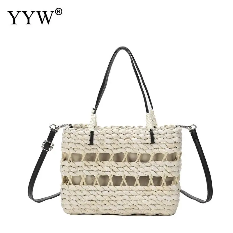 

White Straw Clutch Handbag Purse Woven Hollow Crossbody Bags Tote Handbag Large Capacity Straw Tote Beach Bag Summer Fashion New