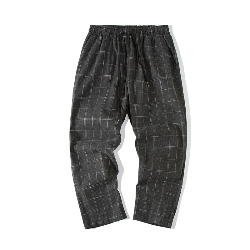 Fashionable Casual Men's Pencil Pants Summer Autumn New M-3XL Plaid Slim Harem Pants Grey Navy Personality Popular Youth