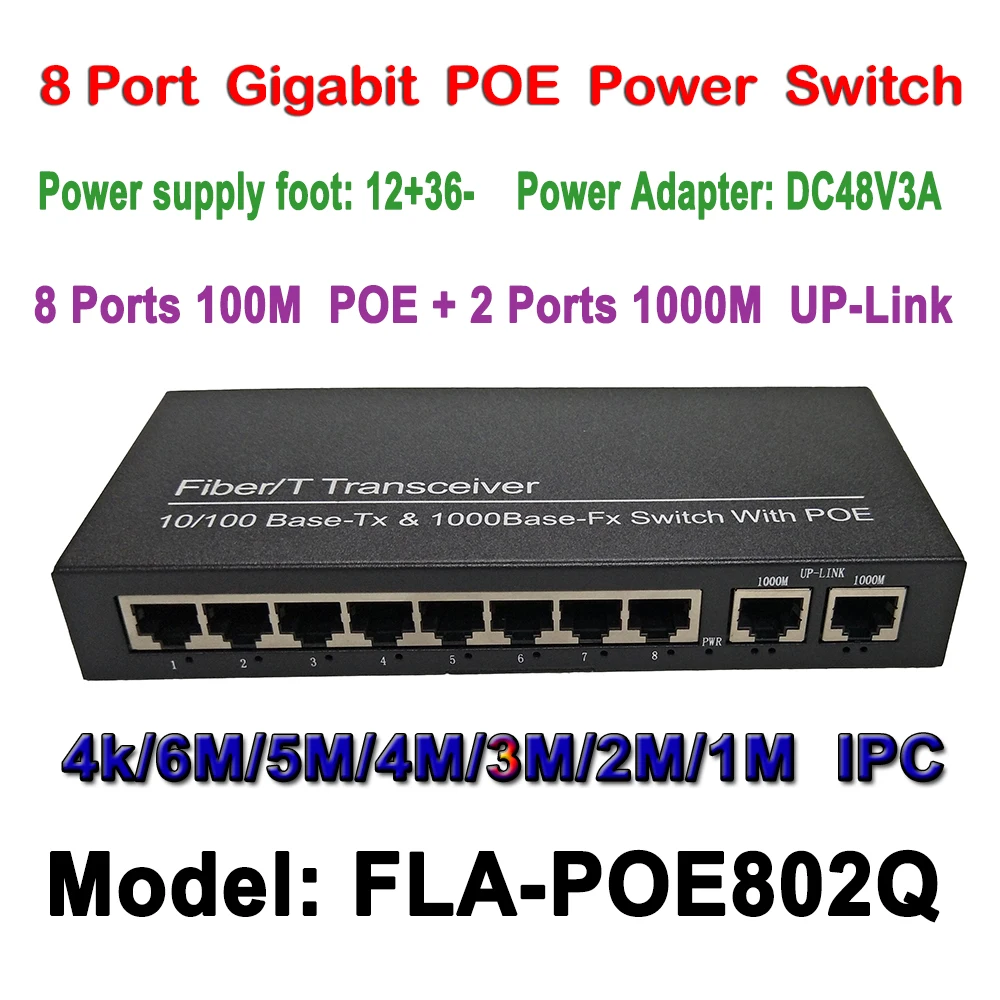 New 8Port POE Switch 10/100M 100m Distance 130W DC& 2Lan Gigabit Port IP Camera CCTV System NVR POE Power Supply Adapter POE 8CH
