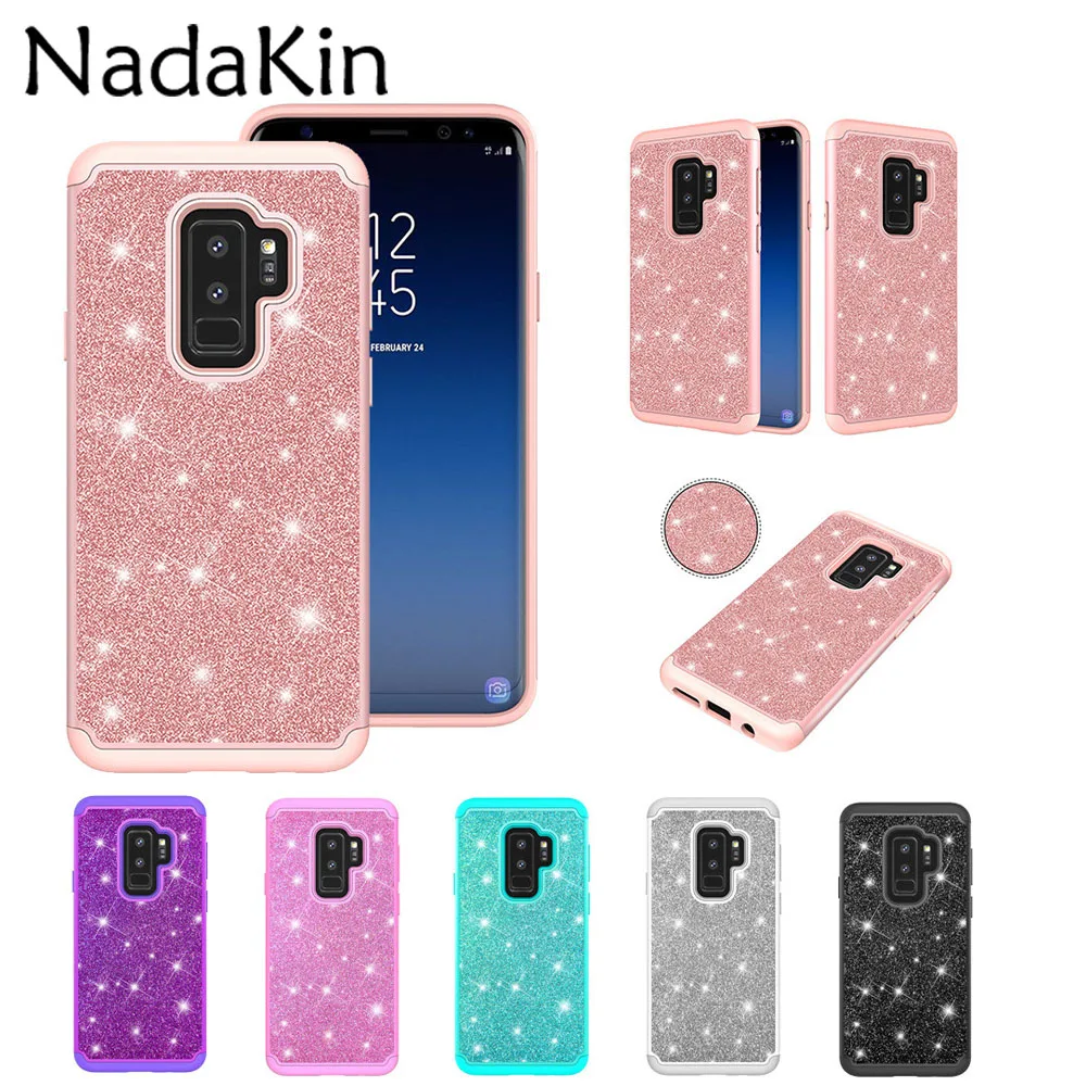 

Glitter Shockproof Case for Samsung Galaxy S8 S9 Plus Note 9 Hybrid Hard Back PC Plastic Silicone Flicker Phone Cover Shell